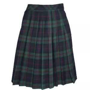 Brooks Brothers Green and Navy Plaid A-Line Skirt